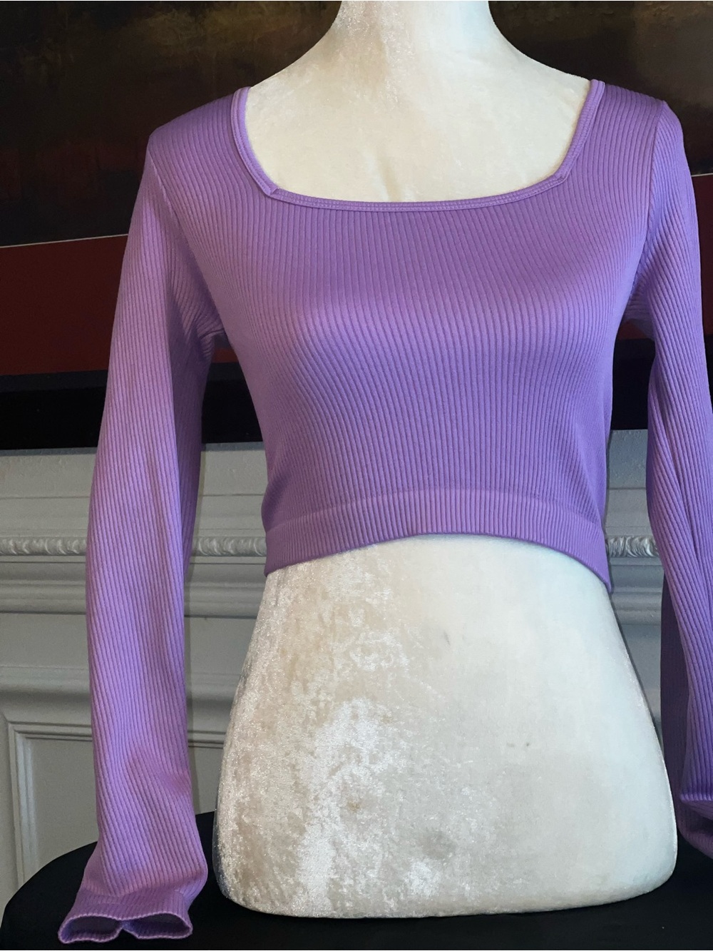 Cotton Candy Ribbed Square-Neck Cropped Top - Lavender